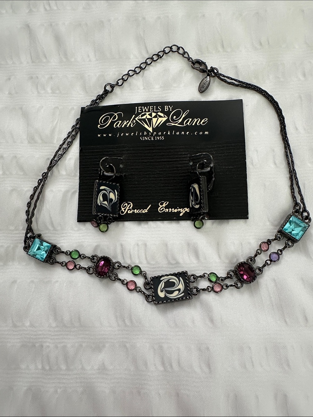 Park Lane Black Metal Multicolor Crystal Necklace & Earring Set